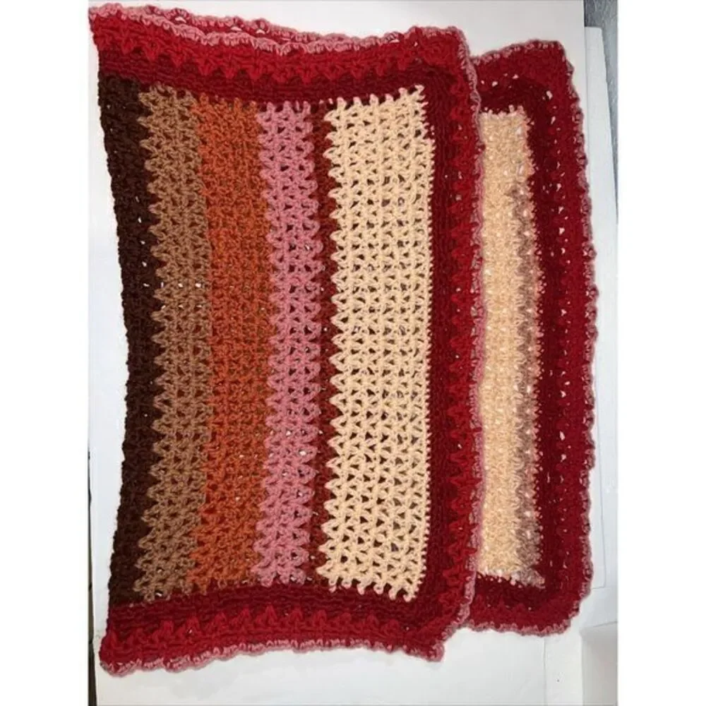 VTG Granny‎ Knit Afghan Lap Throw Hand Made Fall Colors 3.2F X 2.1F (39